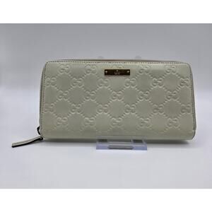 Gucci Guccissima Zip Around Wallet Cream Off White Leather Long Wallet Auth